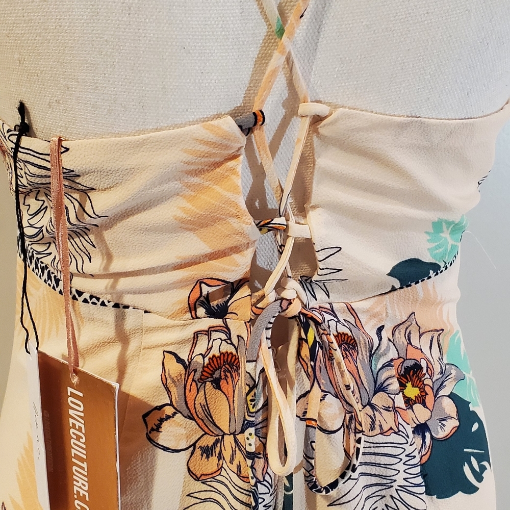 LOVE CULTURE | Peach Tropical Lace Up Jumpsuit - Picture 7 of 10